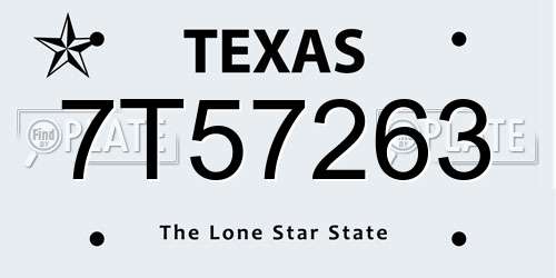 7T57263 Texas License Plate