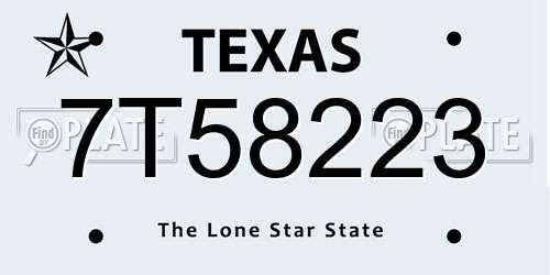 7T58223 Texas License Plate