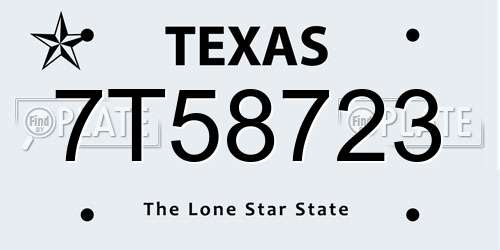 7T58723 Texas License Plate