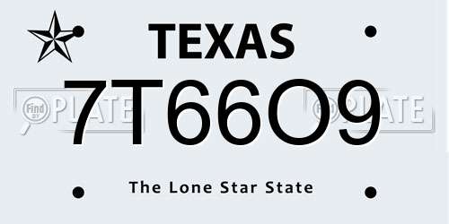 7T66O9 Texas License Plate
