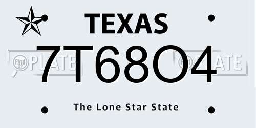 7T68O4 Texas License Plate