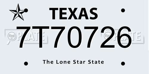 7T70726 Texas License Plate