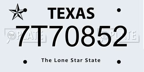 7T70852 Texas License Plate