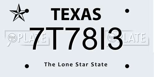 7T78I3 Texas License Plate