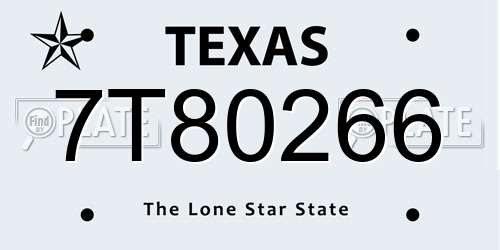 7T80266 Texas License Plate