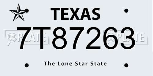 7T87263 Texas License Plate