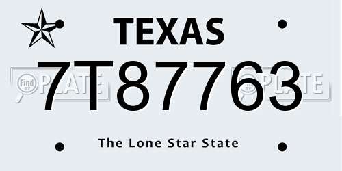 7T87763 Texas License Plate