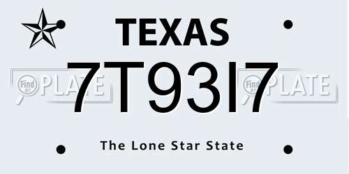 7T93I7 Texas License Plate