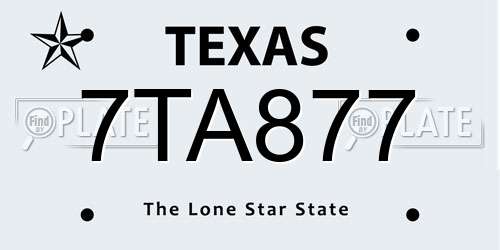7TA877 Texas License Plate