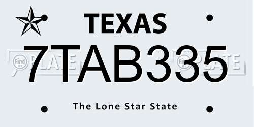 7TAB335 Texas License Plate