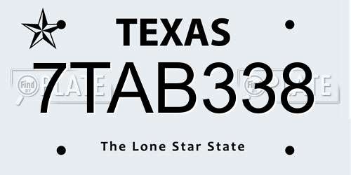 7TAB338 Texas License Plate