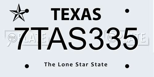 7TAS335 Texas License Plate