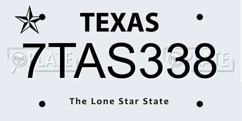 7TAS338 Texas License Plate