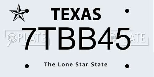 7TBB45 Texas License Plate