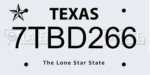 7TBD266 Texas License Plate