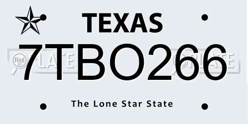 7TBO266 Texas License Plate