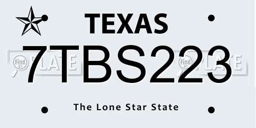 7TBS223 Texas License Plate