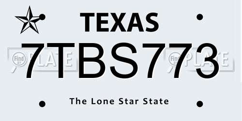 7TBS773 Texas License Plate