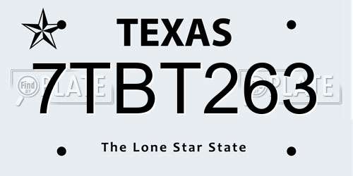 7TBT263 Texas License Plate
