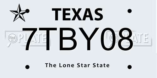 7TBY08 Texas License Plate