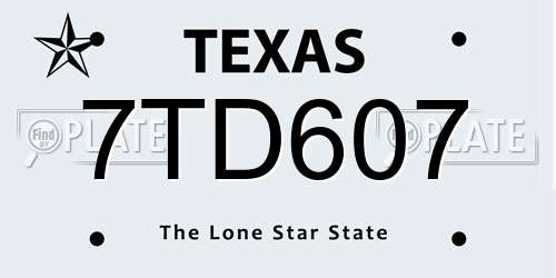 7TD607 Texas License Plate