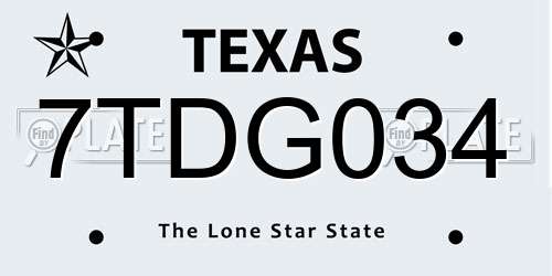 7TDG034 Texas License Plate