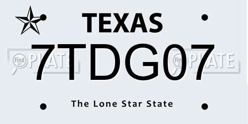 7TDG07 Texas License Plate