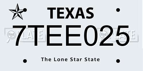 7TEE025 Texas License Plate