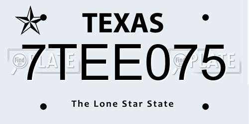 7TEE075 Texas License Plate