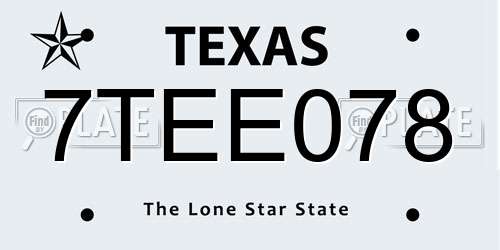 7TEE078 Texas License Plate