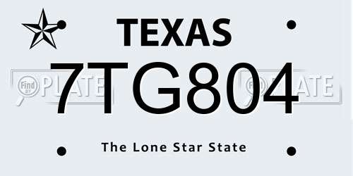 7TG804 Texas License Plate