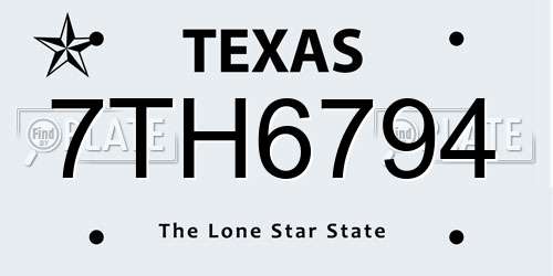 7TH6794 Texas License Plate