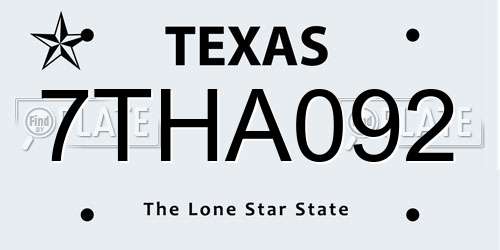 7THA092 Texas License Plate