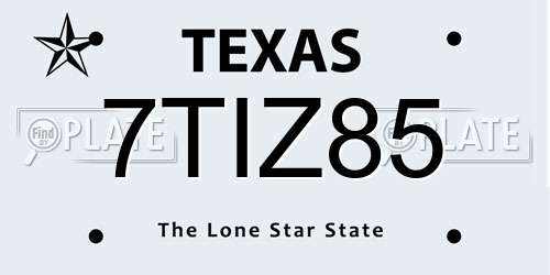 7TIZ85 Texas License Plate