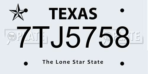 7TJ5758 Texas License Plate