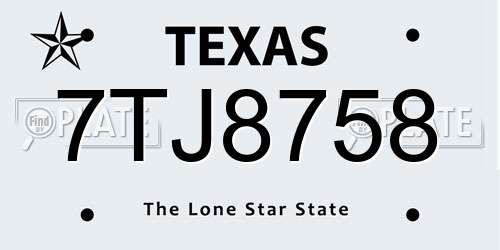 7TJ8758 Texas License Plate
