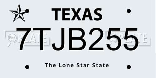 7TJB255 Texas License Plate