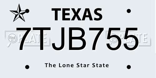 7TJB755 Texas License Plate