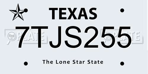 7TJS255 Texas License Plate