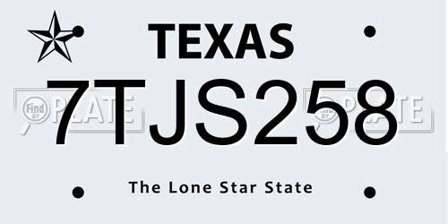 7TJS258 Texas License Plate