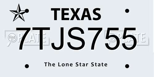 7TJS755 Texas License Plate