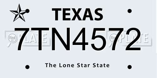 7TN4572 Texas License Plate