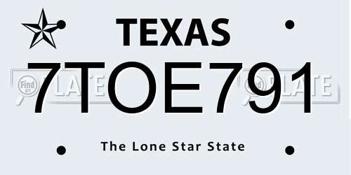 7TOE791 Texas License Plate