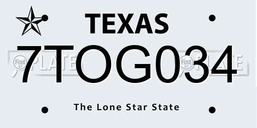 7TOG034 Texas License Plate