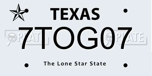 7TOG07 Texas License Plate