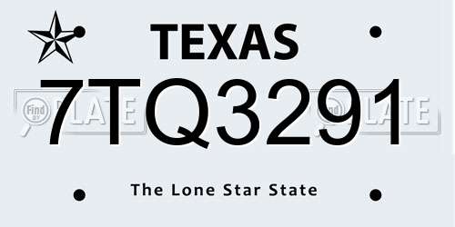 7TQ3291 Texas License Plate