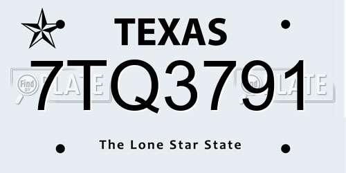 7TQ3791 Texas License Plate