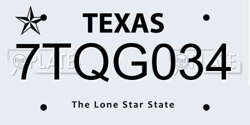 7TQG034 Texas License Plate