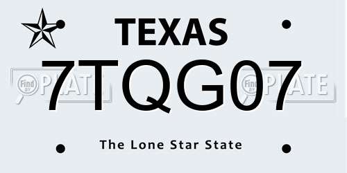 7TQG07 Texas License Plate