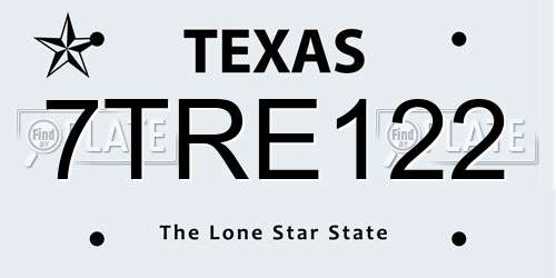 7TRE122 Texas License Plate